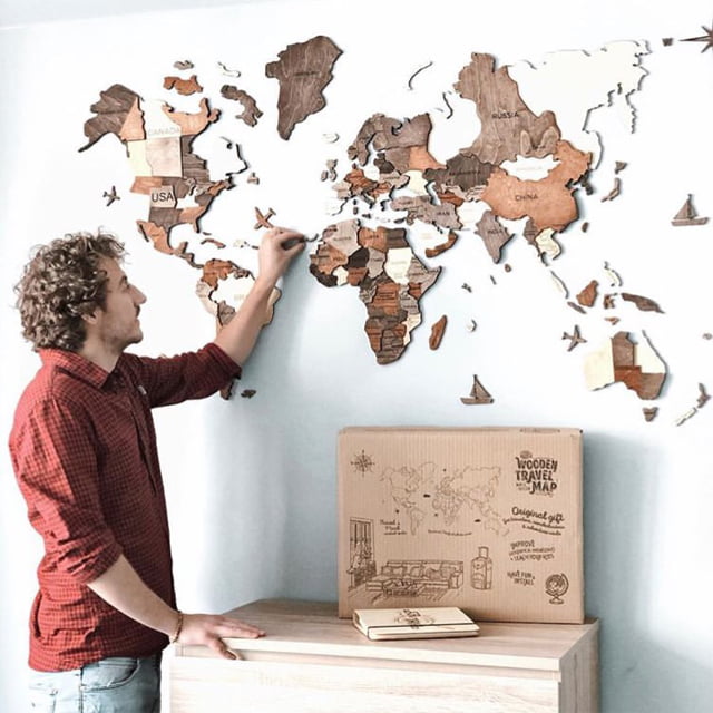 Wall Decor Wooden World Map Enjoy the Wood, Travel Map Wall Art