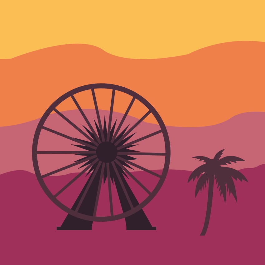 Carnival, Coachella, Desert, Ferris Wheel, Palm Tree, color