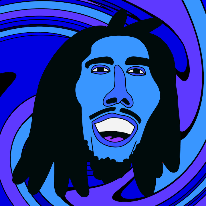 Bob Marley in Blue illustration done by Mina Tocalini of 360 MAGAZINE.