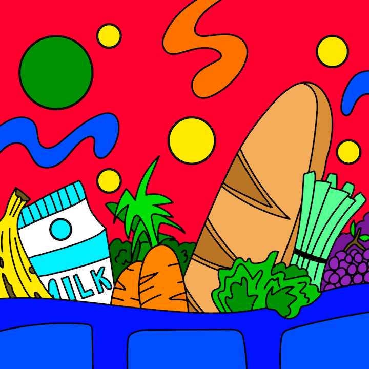 Groceries illustration done by Mina Tocalini of 360 MAGAZINE.