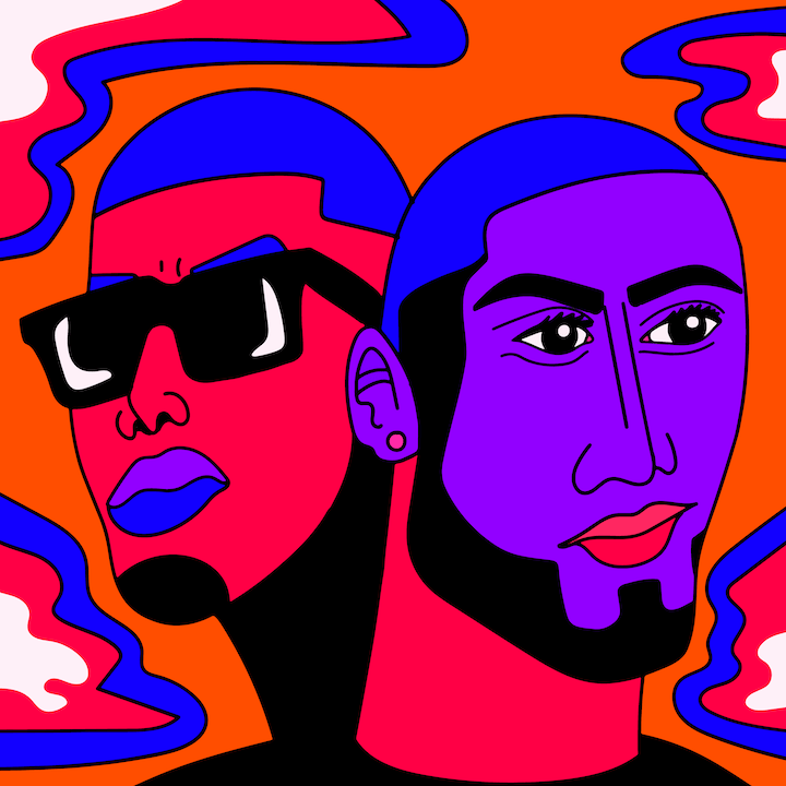 Jay Wheeler and Myke Towers illustrated by Mina Tocalini for 360 MAGAZINE.