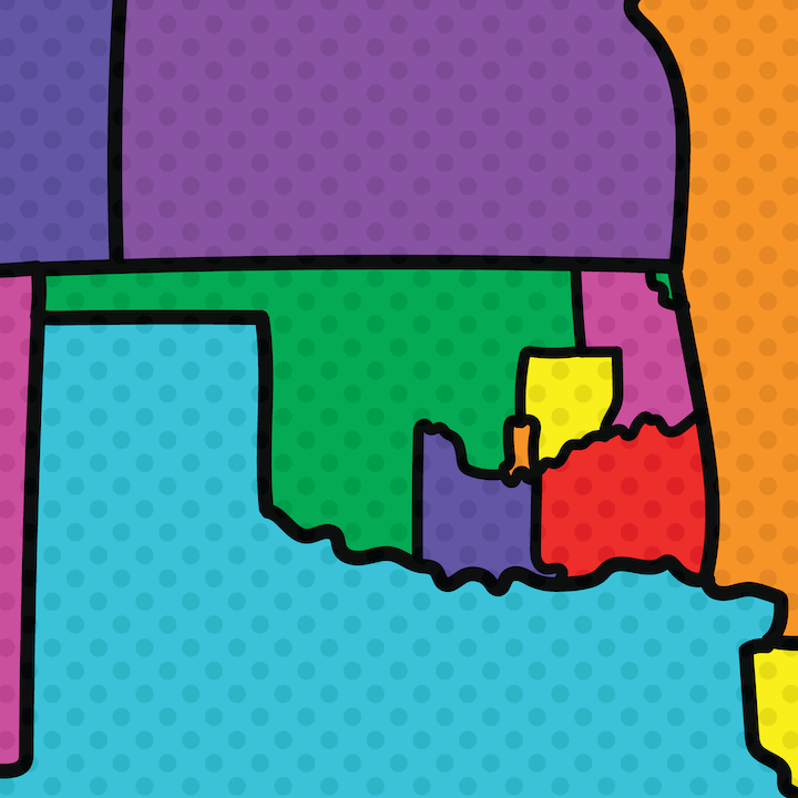 Oklahoma Map illustrated by Mina Tocalini for 360 MAGAZINE.