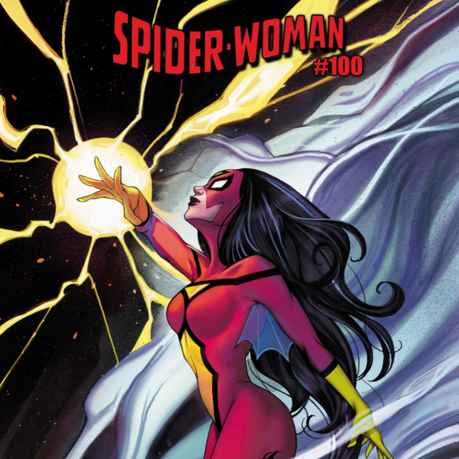 SPIDER-WOMAN SHINES BRIGHT ON PEACH MOMOKO'S SPIDER-WOMAN #100 COVER