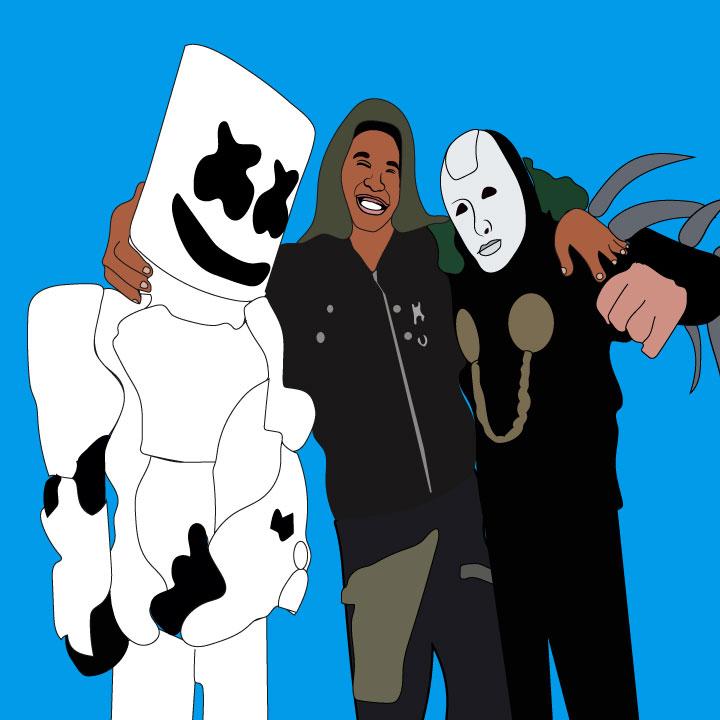 Kaelen Felix illustrates Usher, Marshmello and Imanbek for 360 Magazine