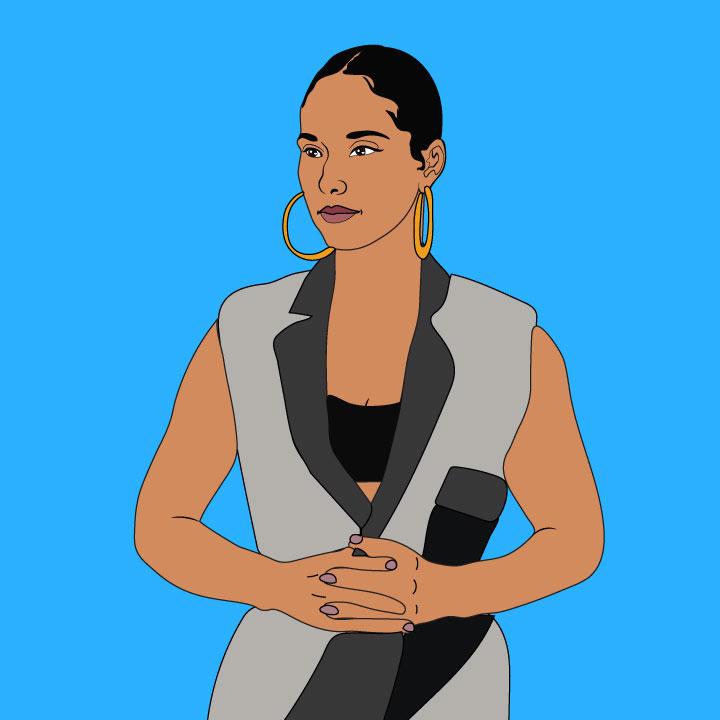 Alicia Keys illustration by Kaelen Felix for 360 Magazine MasterClass article.