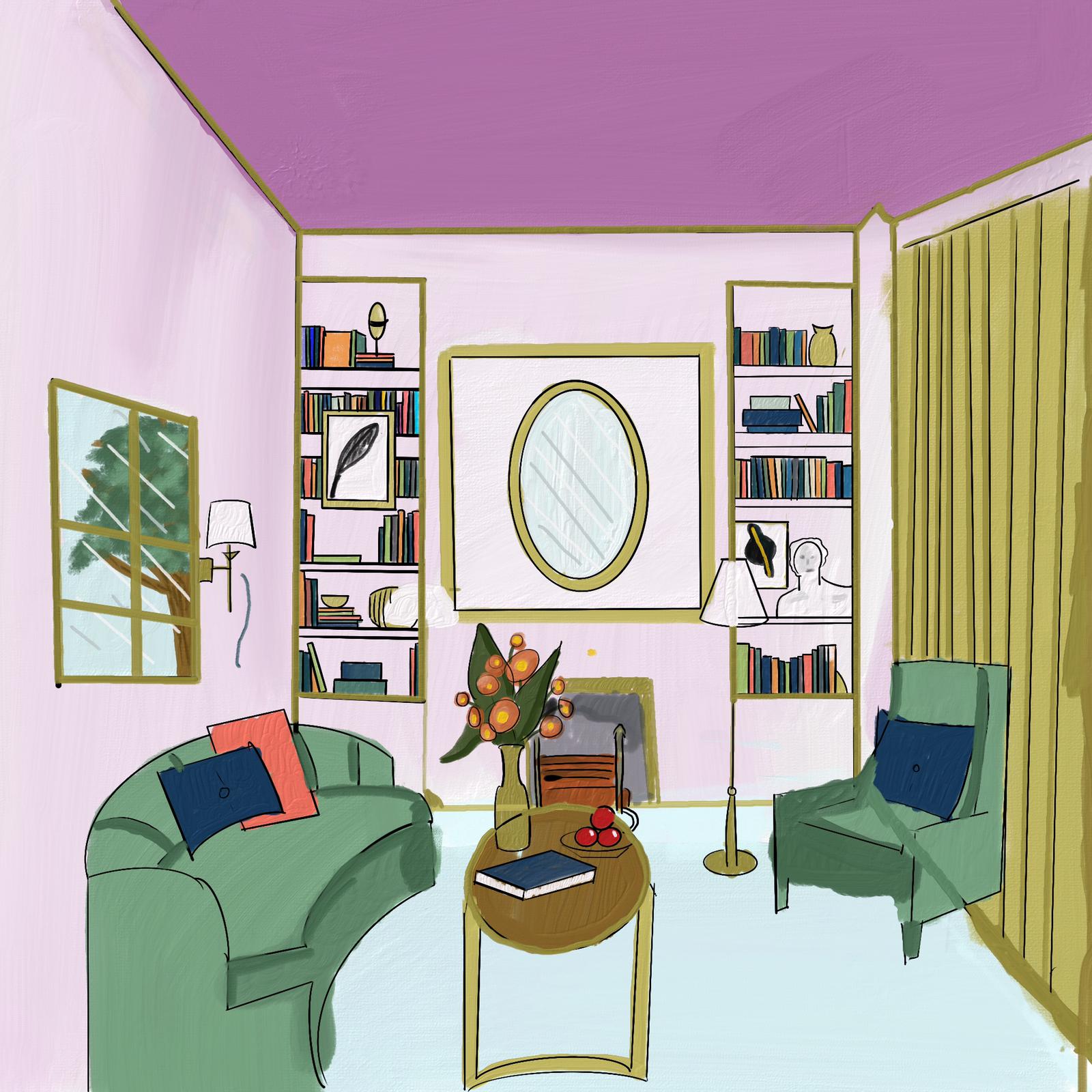 Interior design illustration by Nicole salazar for 360 Magazine