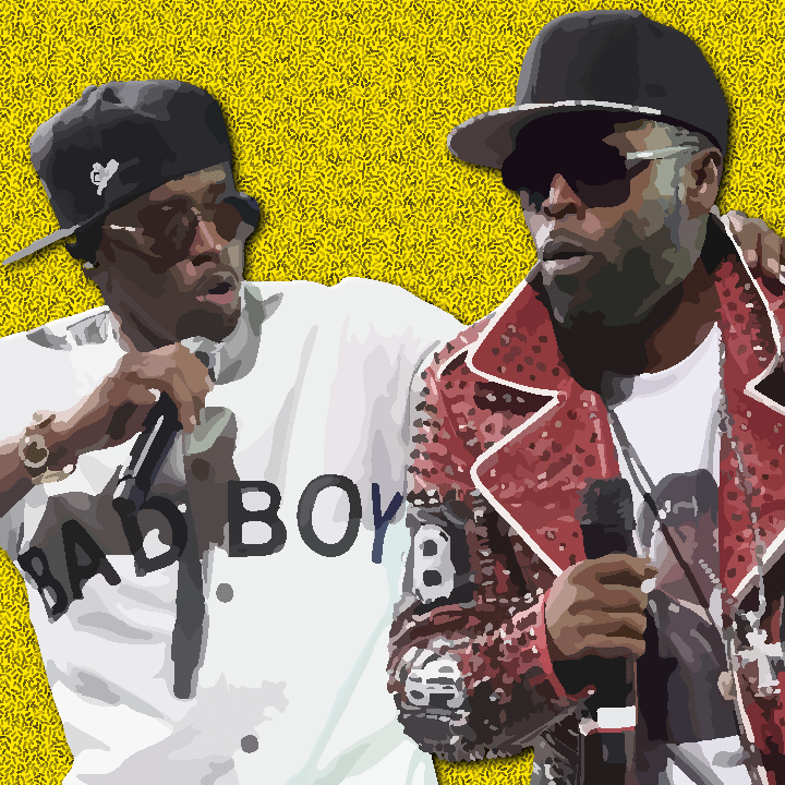 Black Rob and Sean Combs illustration by Heather Skovlund for 360 Magazine