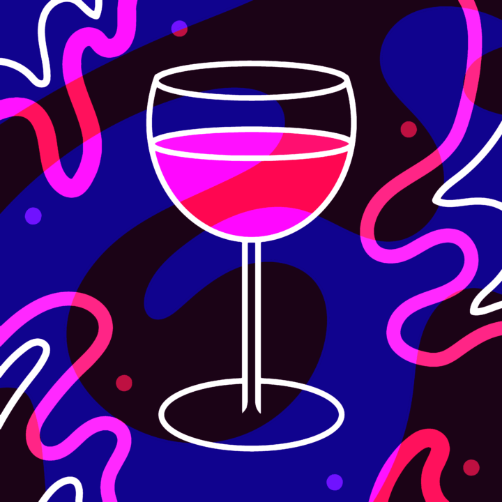 Glass of wine illustration by Mina Tocalini for use by 360 Magazine