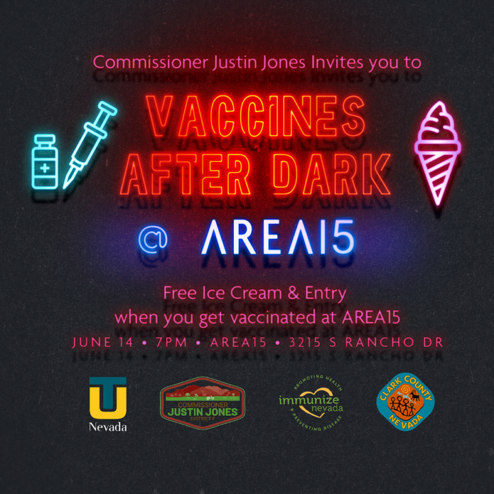 AREA15 Vaccines After Dark event poster from Desiree Webb from The Vox Agency for use by 360 Magazine