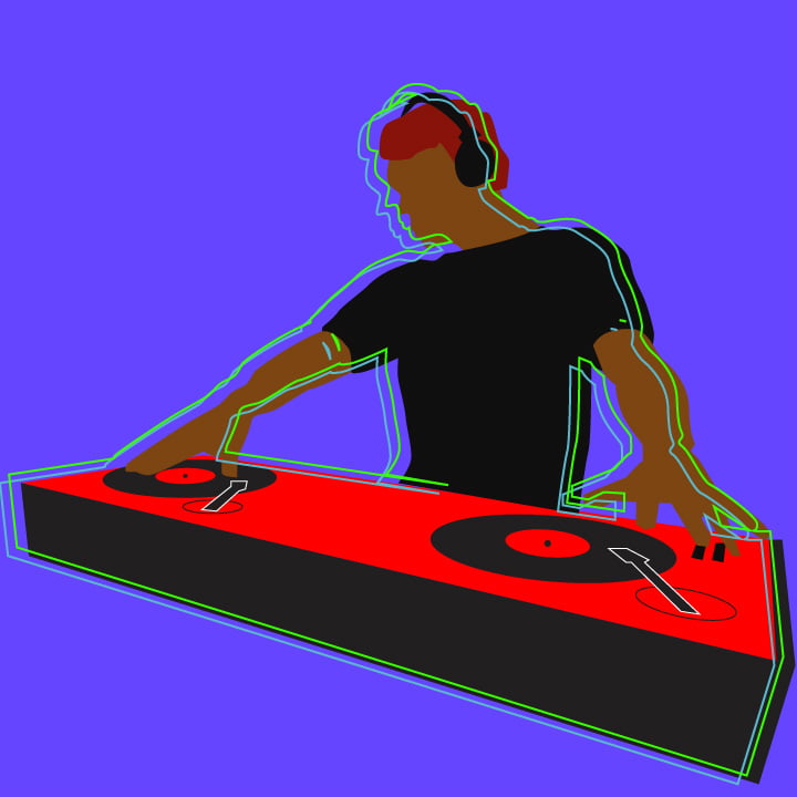 DJ illustration by Rita Azar for use by 360 Magazine