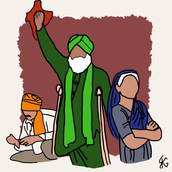 Farmers Protest illustration created by Rumnik Ghuman from 360 Magazine for use by 360 Magazine