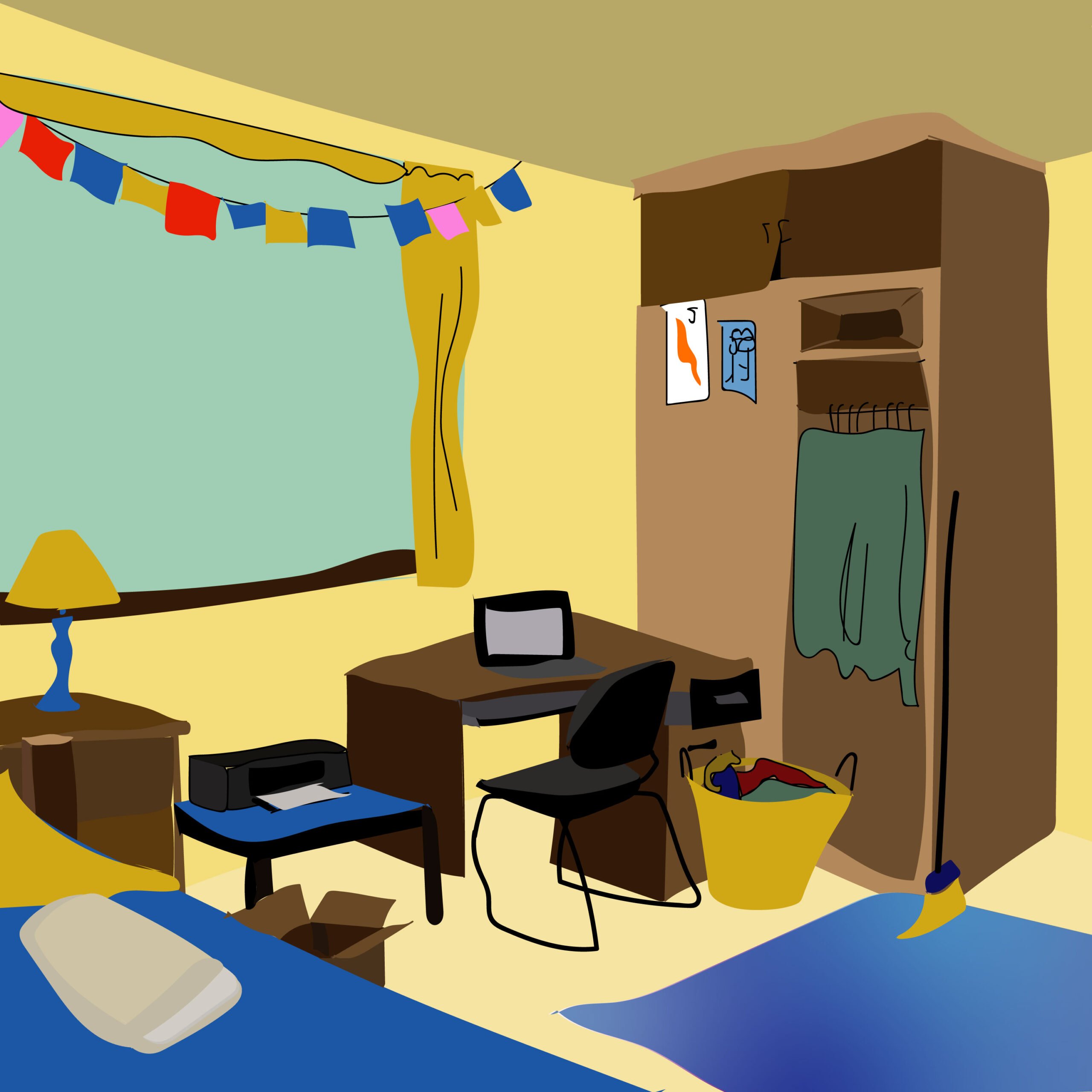 dorm room illustration for use by 360 magazine