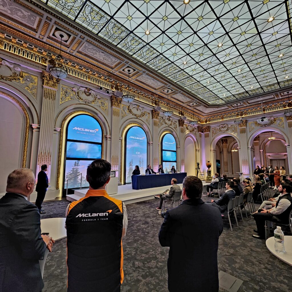Mclaren at NYSE press conference held by Zak Brown and Tanner Foust in New York City via Vaughn Lowery and 360 MAGAZINE 