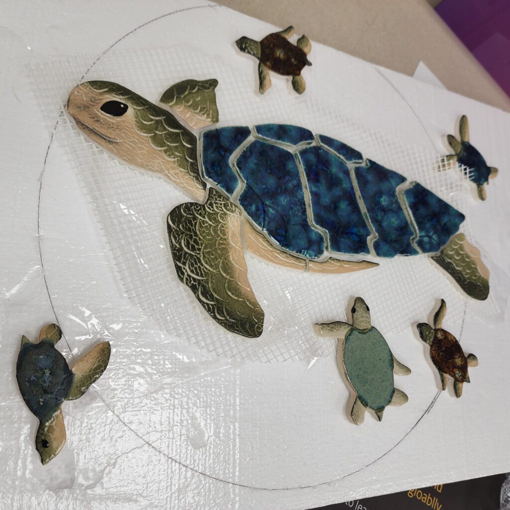 Sea Turtle Mosaic Project made by Custom Mosaics via Connie Williams for use by 360 Magazine