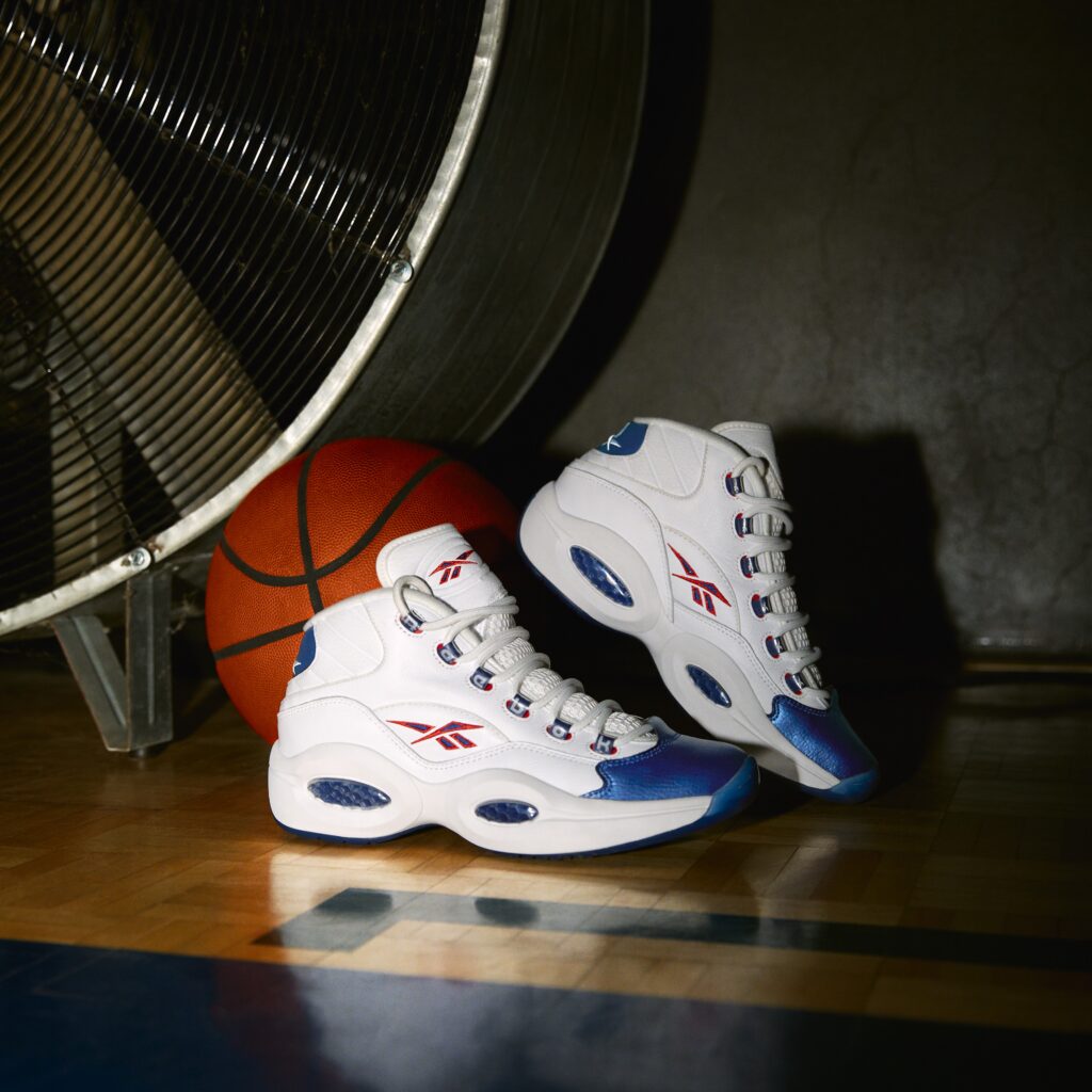 Reebok Question Mid "Blue Toe" product imagery via Reebok for use by 360 Magazine