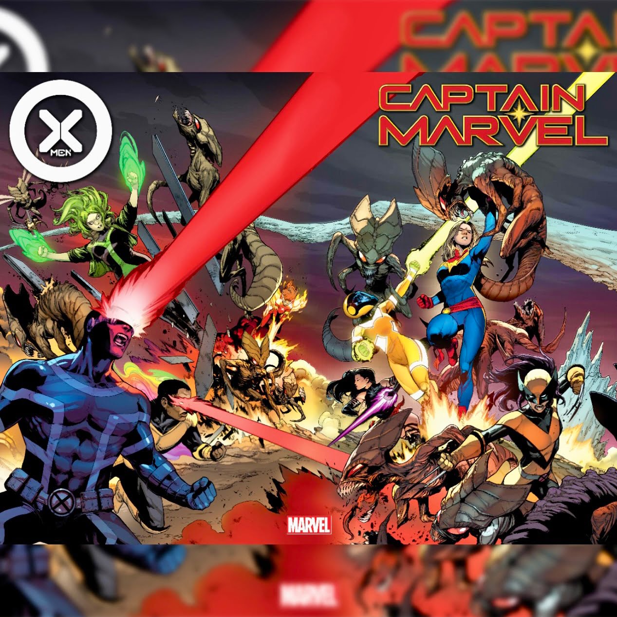 X-Men × Captain Marvel VS. BROOD via 360 MAGAZINE.