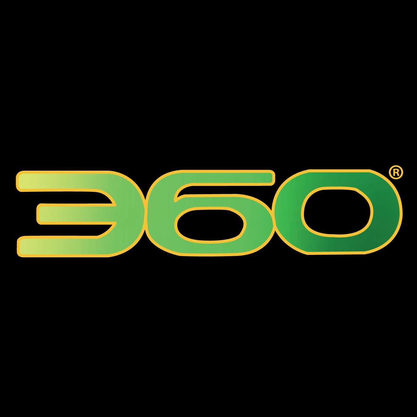 360 MAGAZINE official logo in green gradient with gold outline.