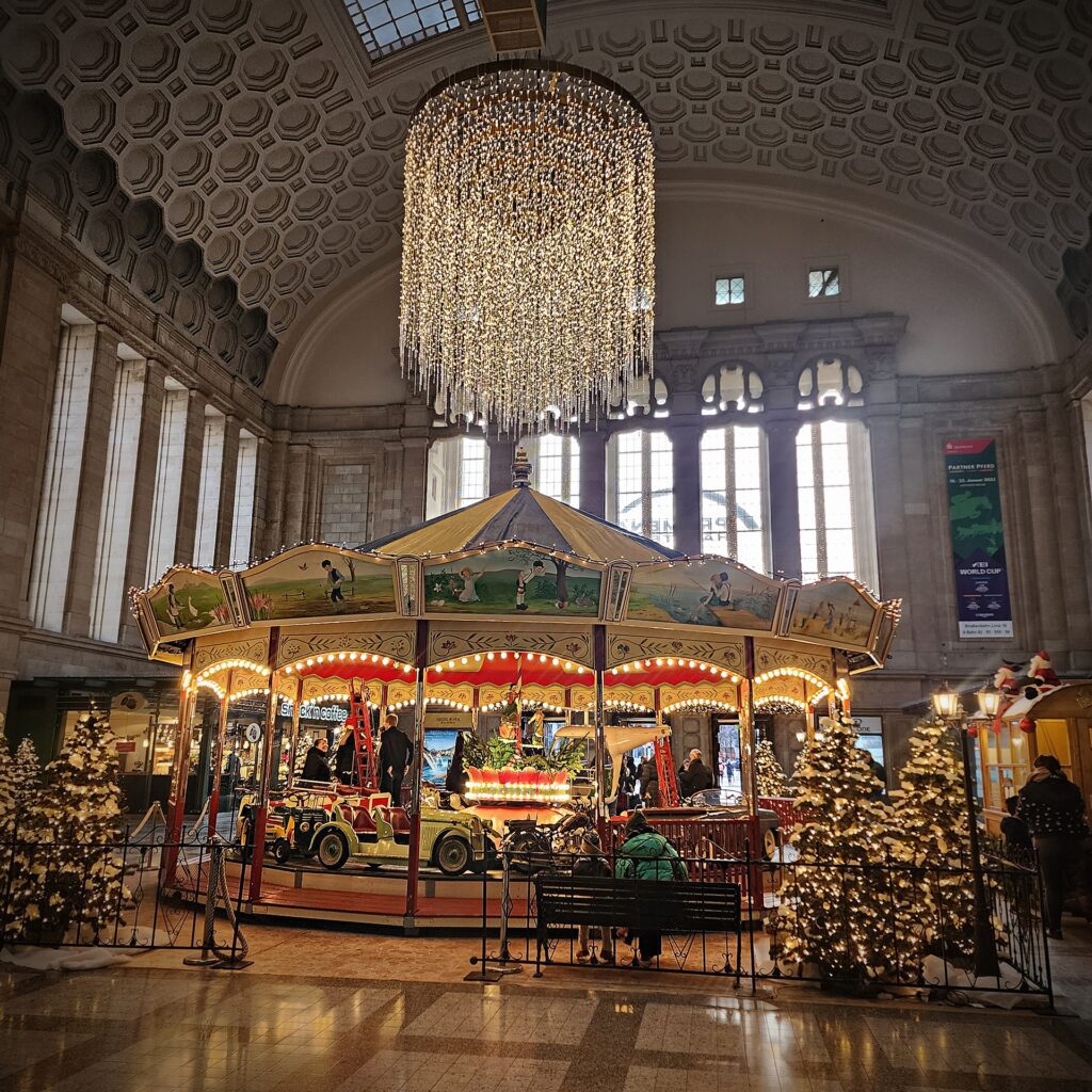Inside train station terminal in Leipzig, Germany via 360 MAGAZINE.