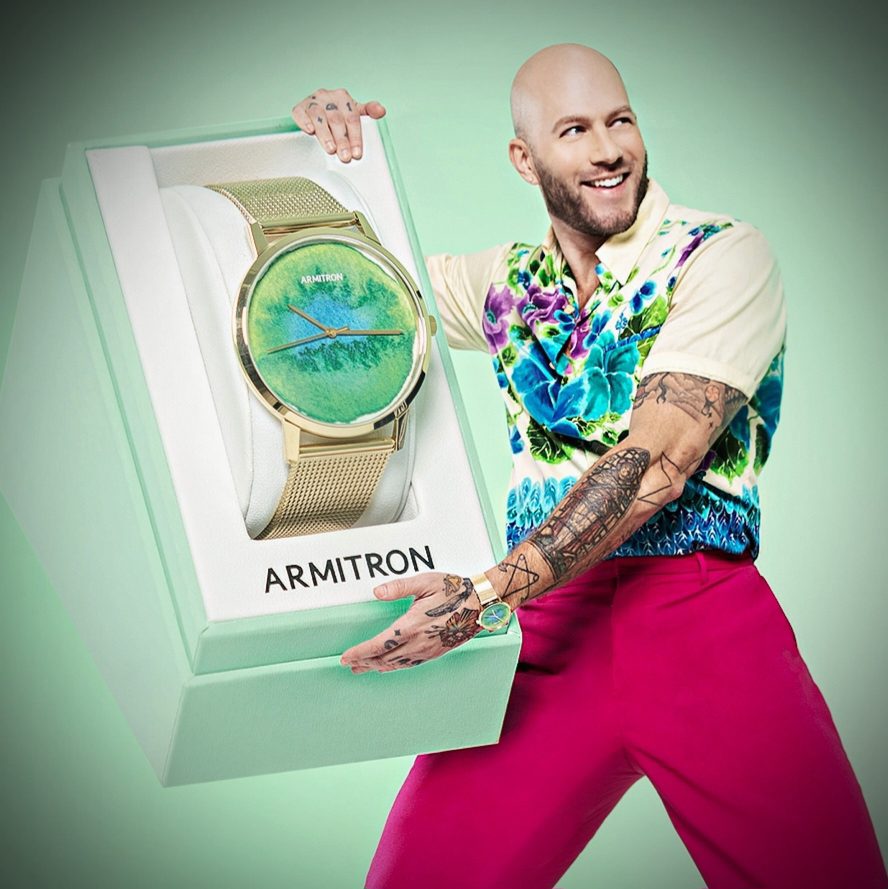 Celebrity Hollywood fashion stylist Johnny Wujek collaboration with Armitron watches via 360 MAGAZINE.