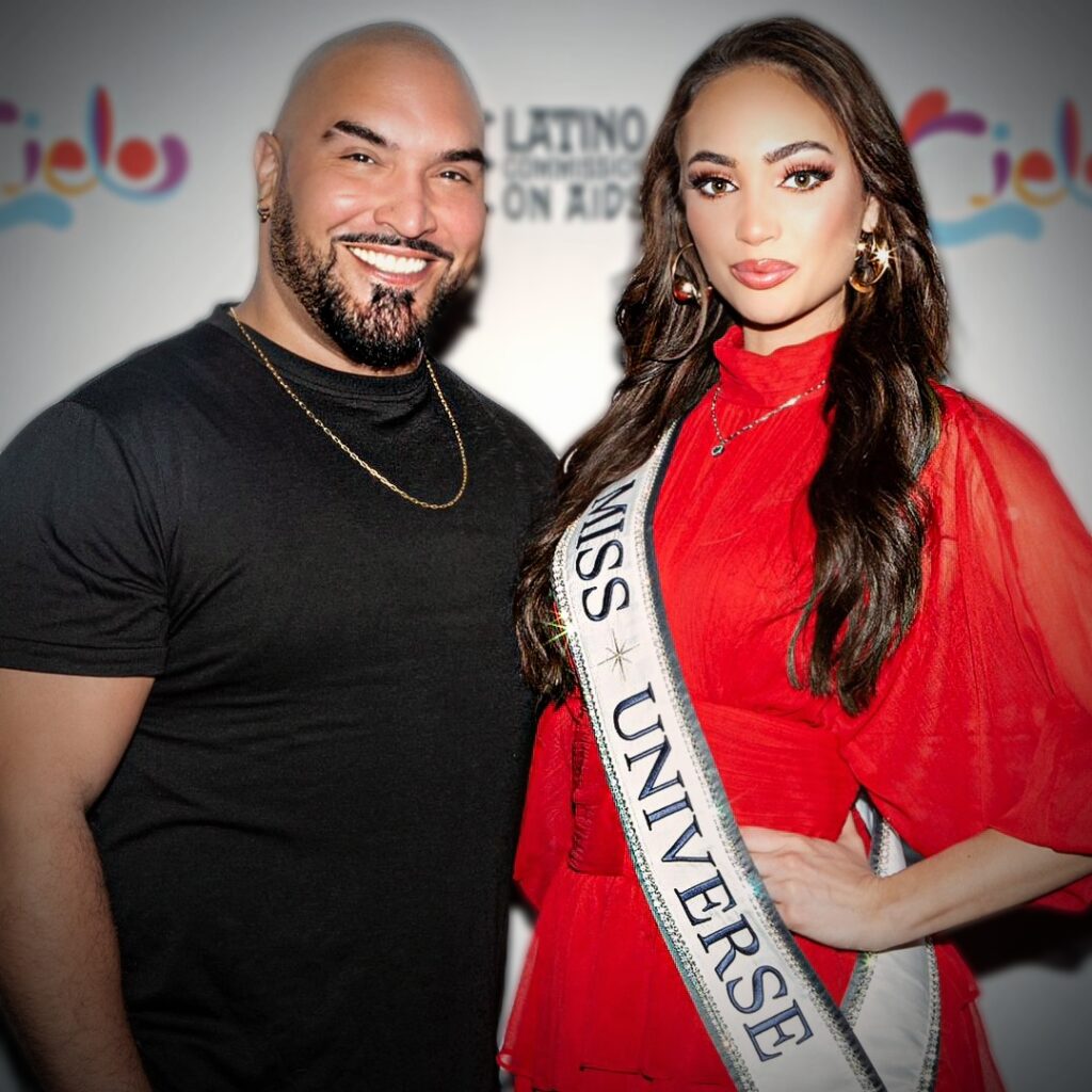 Javier Pedroza photographed with Miss Universe at Cielo Gala reception. 