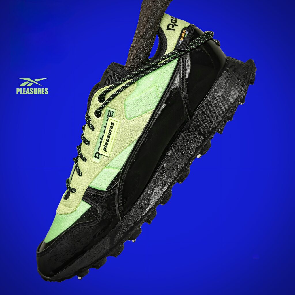 Los Angeles streetwear brand Pleasures and Reebok sneaker collaboration announced via 360 MAGAZINE.