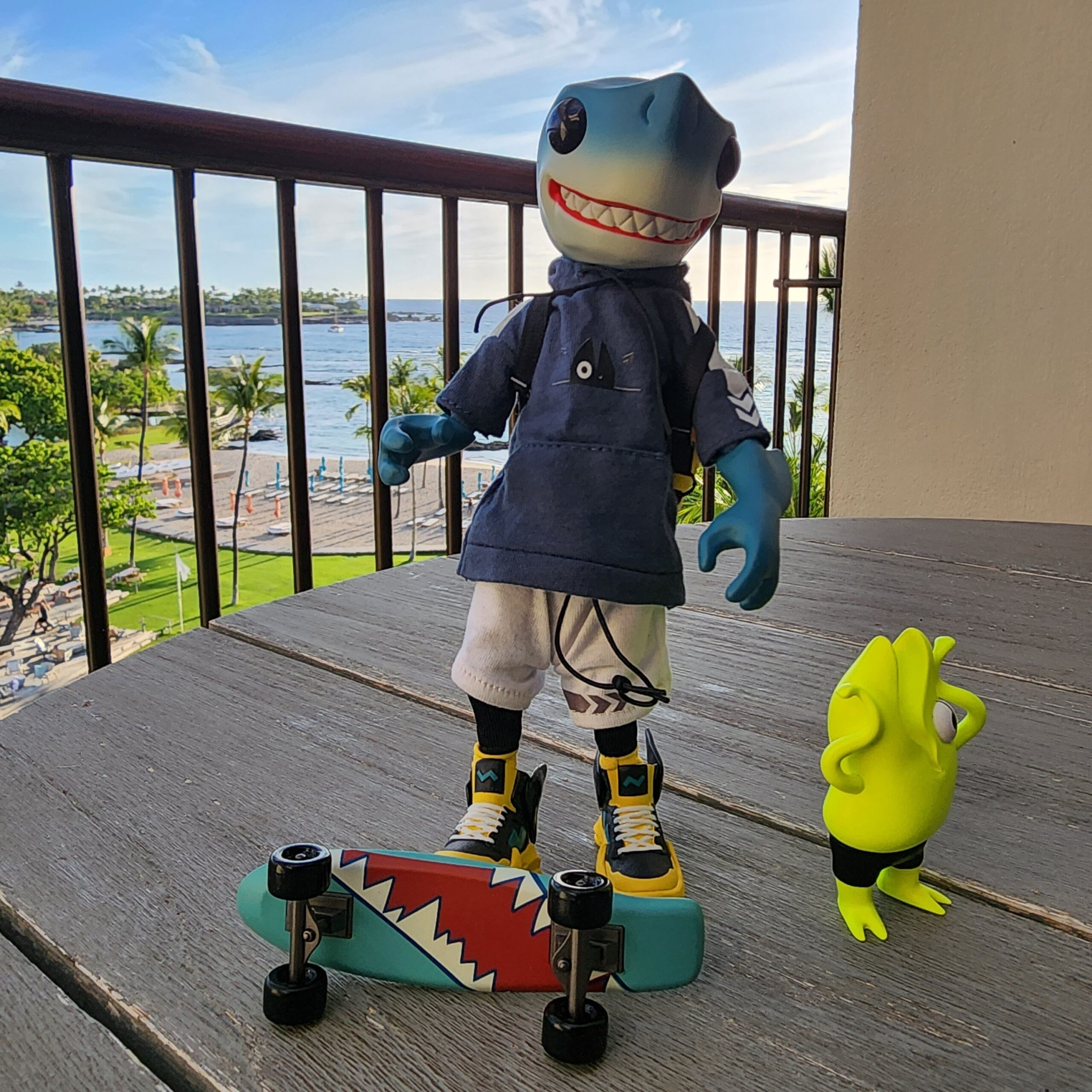 Tenacious Shark Boy 2GO 8-inch figurine joins 360 MAGAZINE's Vaughn Lowery at Mauna Lani Resort for Toyota Grand Highlander unveiling. 