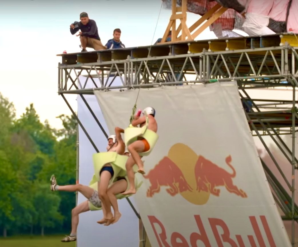 Picture of event of Red Bull contestants jumping as a fun and adventurous activity.