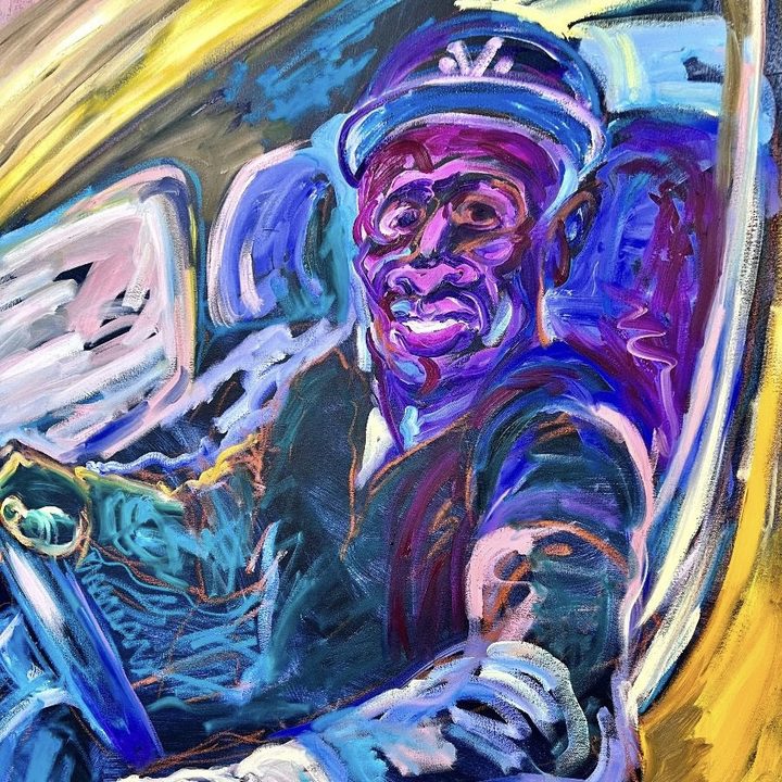 painting and photography of New York everyday workers. This is the painting of a driver.