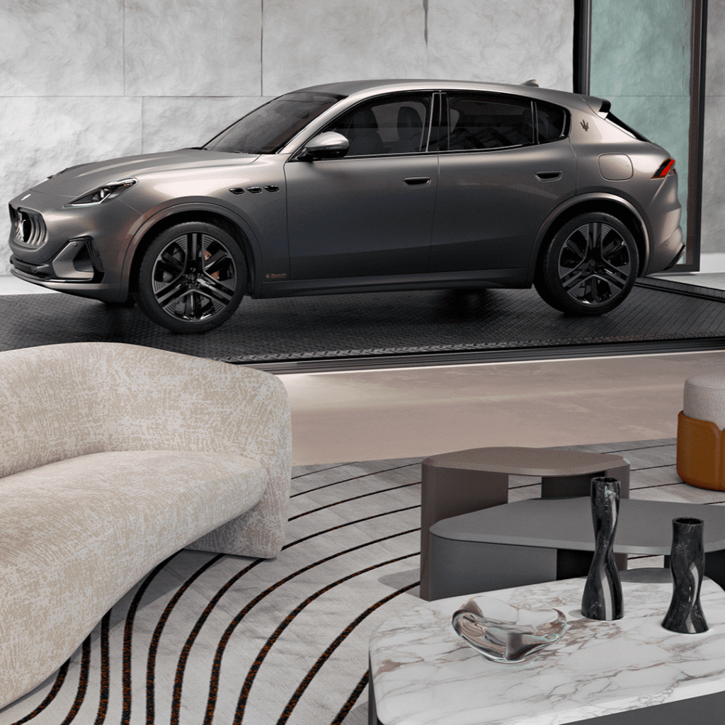 Giorgetti Maserati Edition furniture collection and a custom one-off Grecale Folgore SUV via 360 MAGAZINE and Milan Design Week.