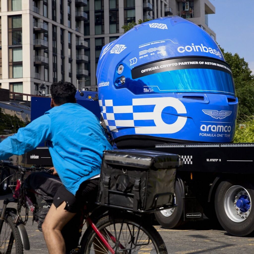 COINBASE CELEBRATES PARTNERSHIP WITH ASTON MARTIN ARAMCO FORMULA ONE™ TEAM AND DEBUTS A GIANT F1 INSPIRED HELMET IN LONDON AHEAD OF BRITISH GRAND PRIX WEEKEND via 360 MAGAZINE.