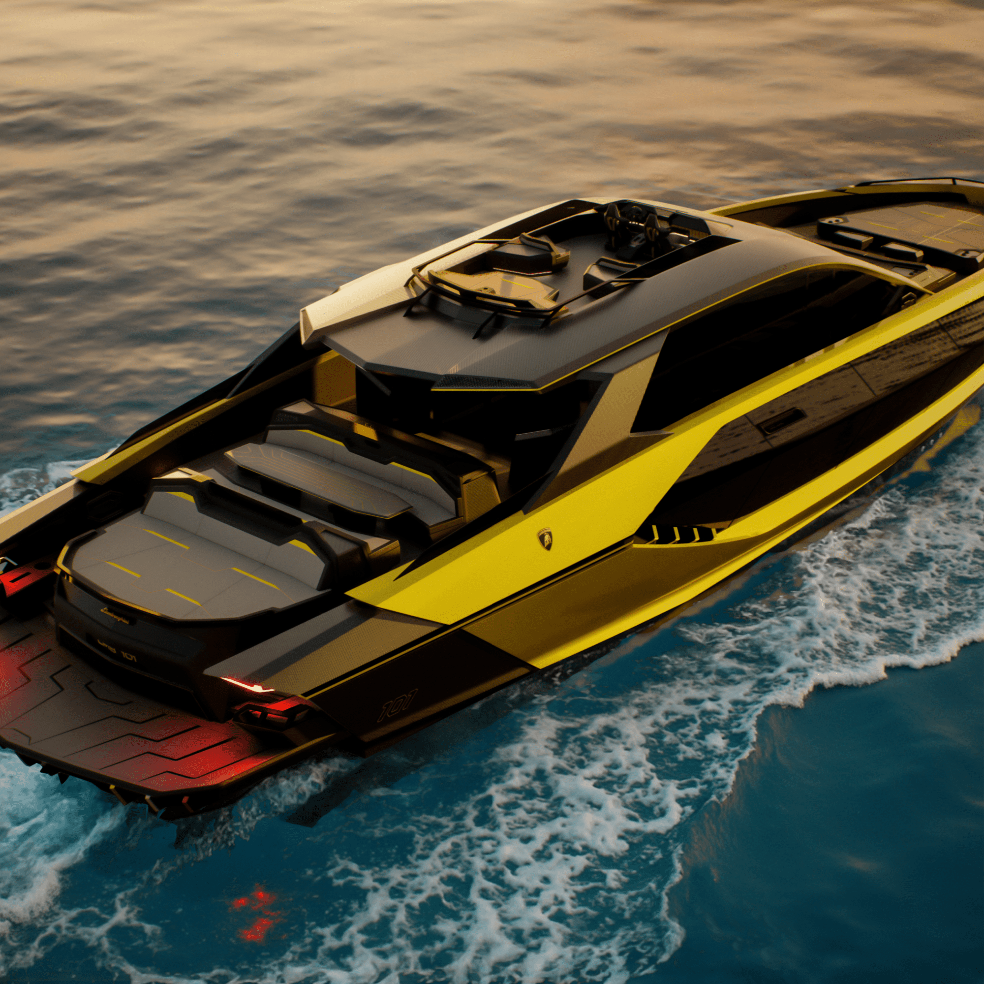 wp-Tecnomar for Lamborghini 101FT Motoryacht via Vaughn Lowery's 360 MAGAZINE.