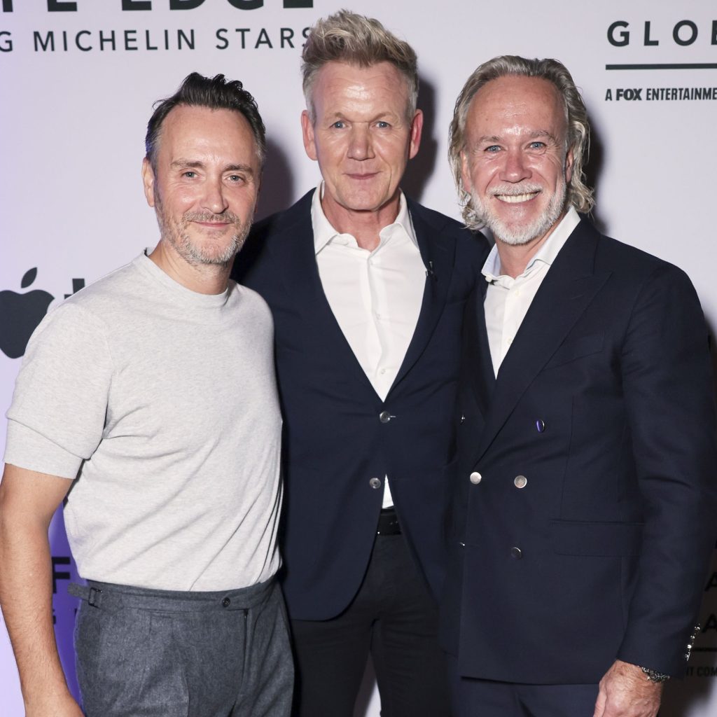Celebrated chefs Jason Atherton, Gordon Ramsay and Marcus Wareing attend the special event for Apple TV+’s upcoming docuseries “Knife Edge: Chasing Michelin Stars” at Gordon Ramsay Restaurants, 22 Bishopsgate in London on October 5, 2025 via 360 MAGAZINE.