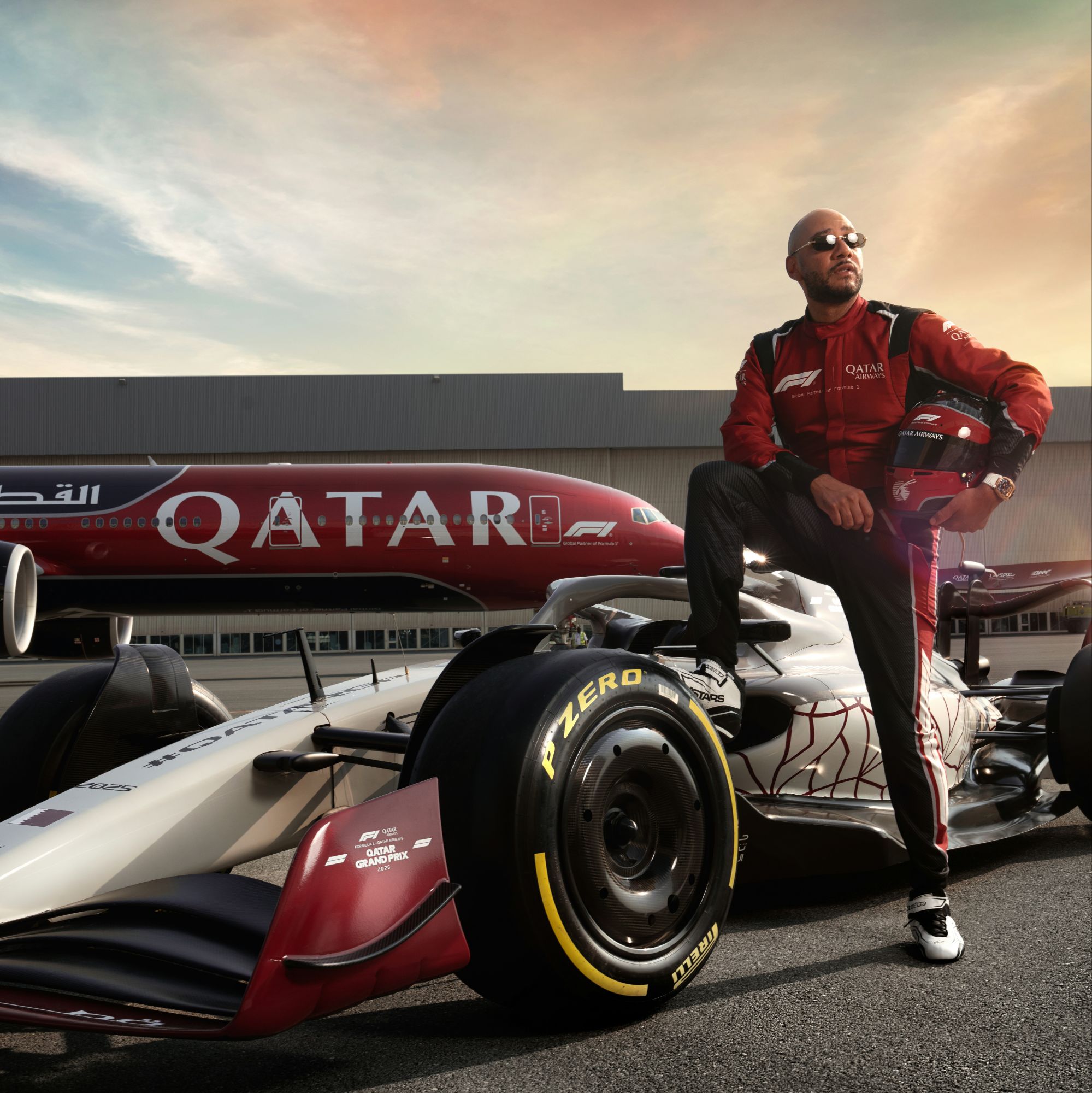 F1 Flyover f/ Swizz Beatz, Kevin Hart, David Beckham, Jessica Alba + Qatar Airways at Qatar Grand Prix via Vaughn Lowery and 360 MAGAZINE.