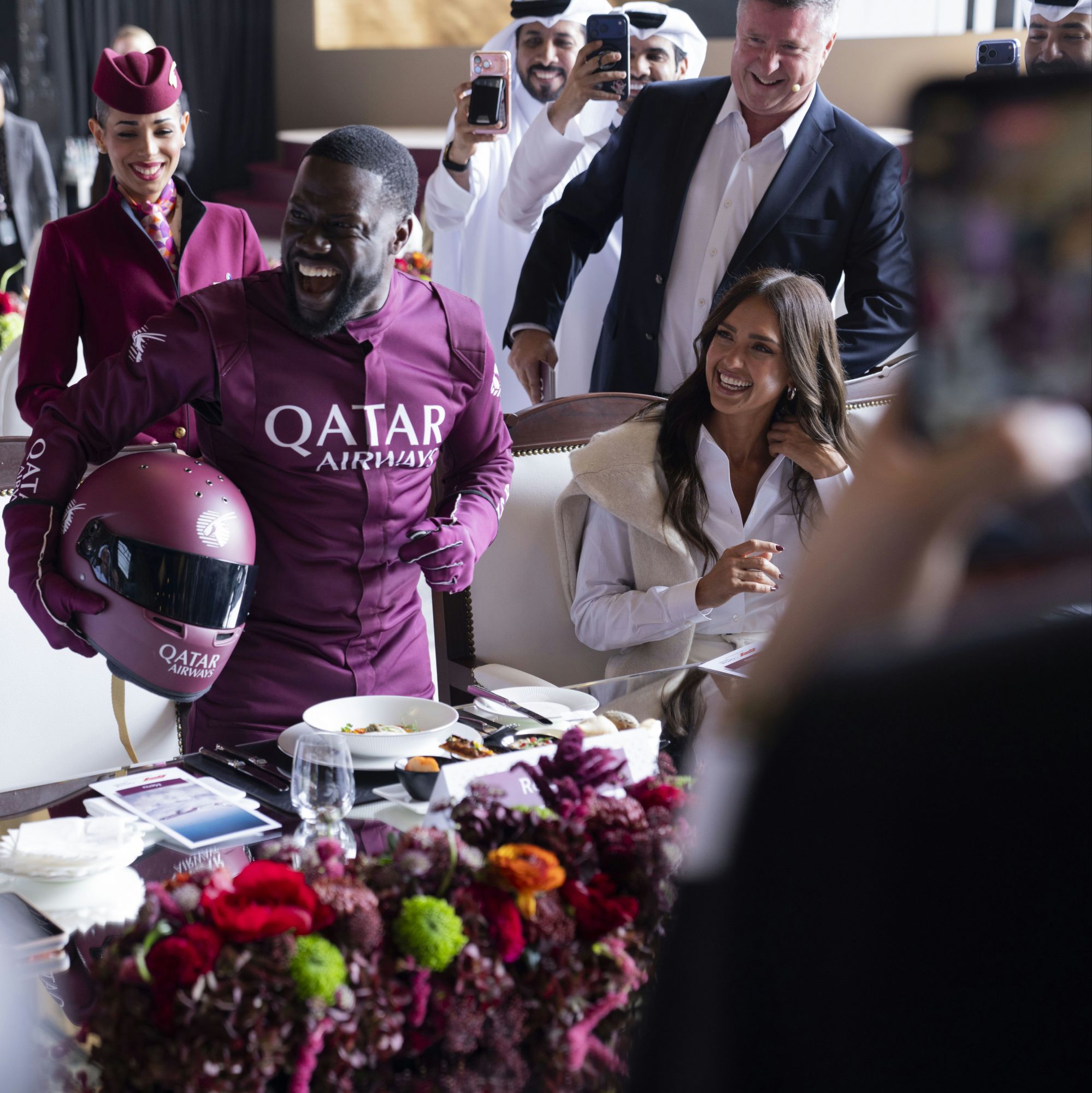F1 Flyover f/ Swizz Beatz, Kevin Hart, David Beckham, Jessica Alba + Qatar Airways at Qatar Grand Prix via Vaughn Lowery and 360 MAGAZINE.