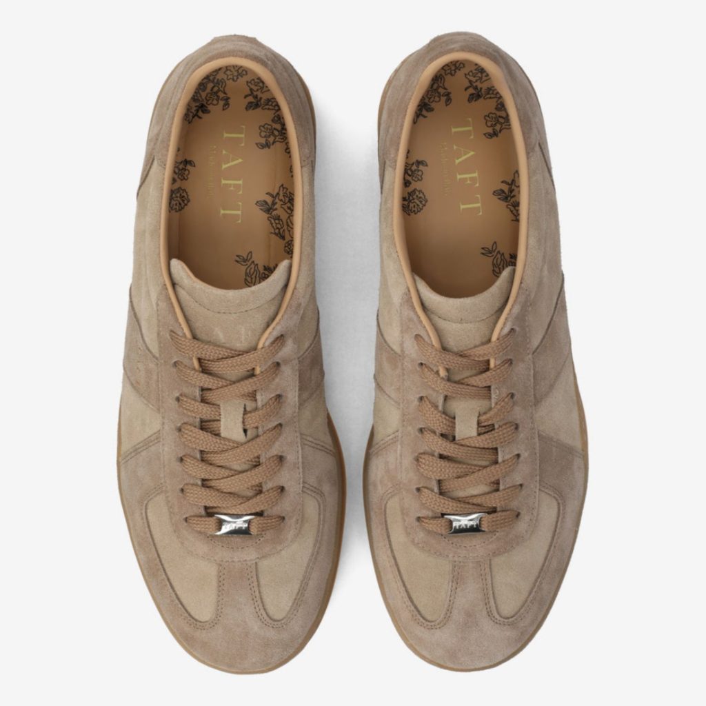 TAFT's Gatsby Sneaker in Taupe Suede via 360 MAGAZINE. 