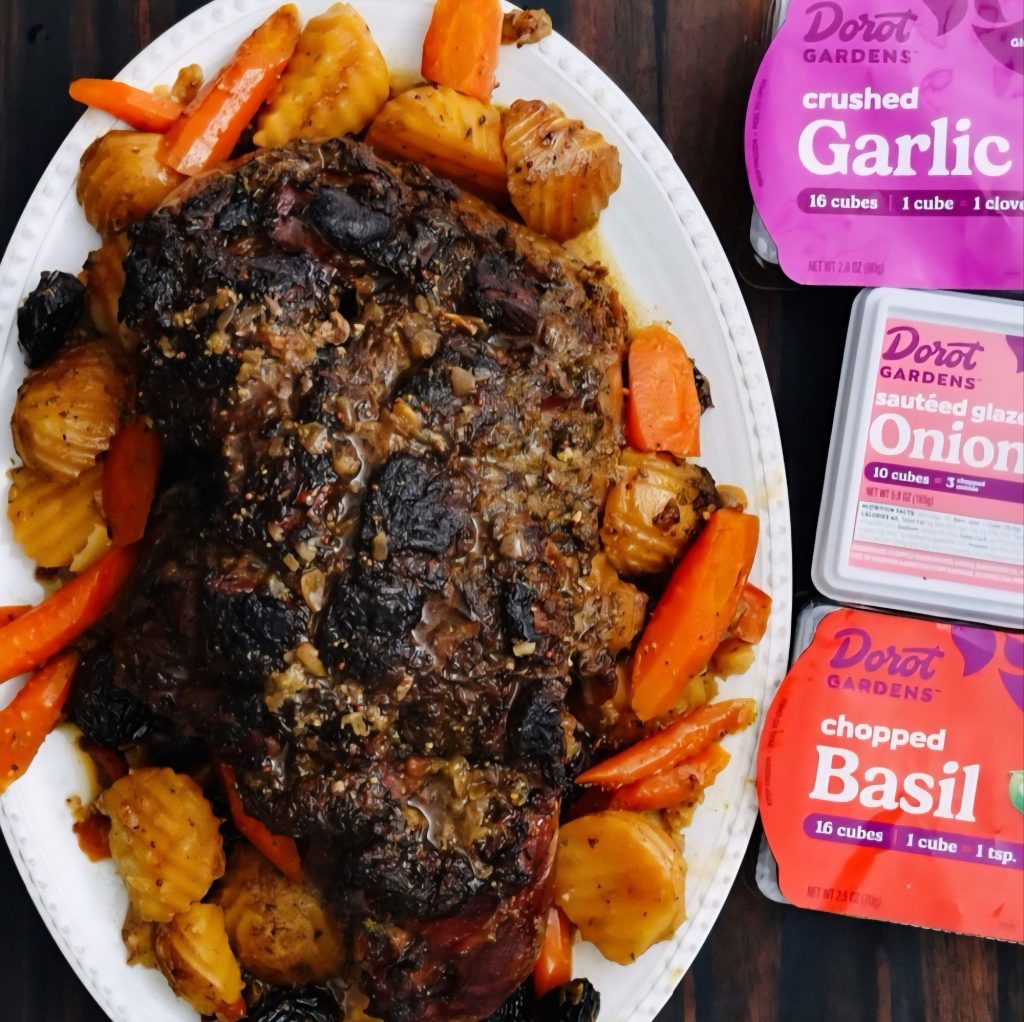 Braised Leg of Lamb with Dorot Gardens Glazed Onion, Garlic and Basil via 360 Magazine. 