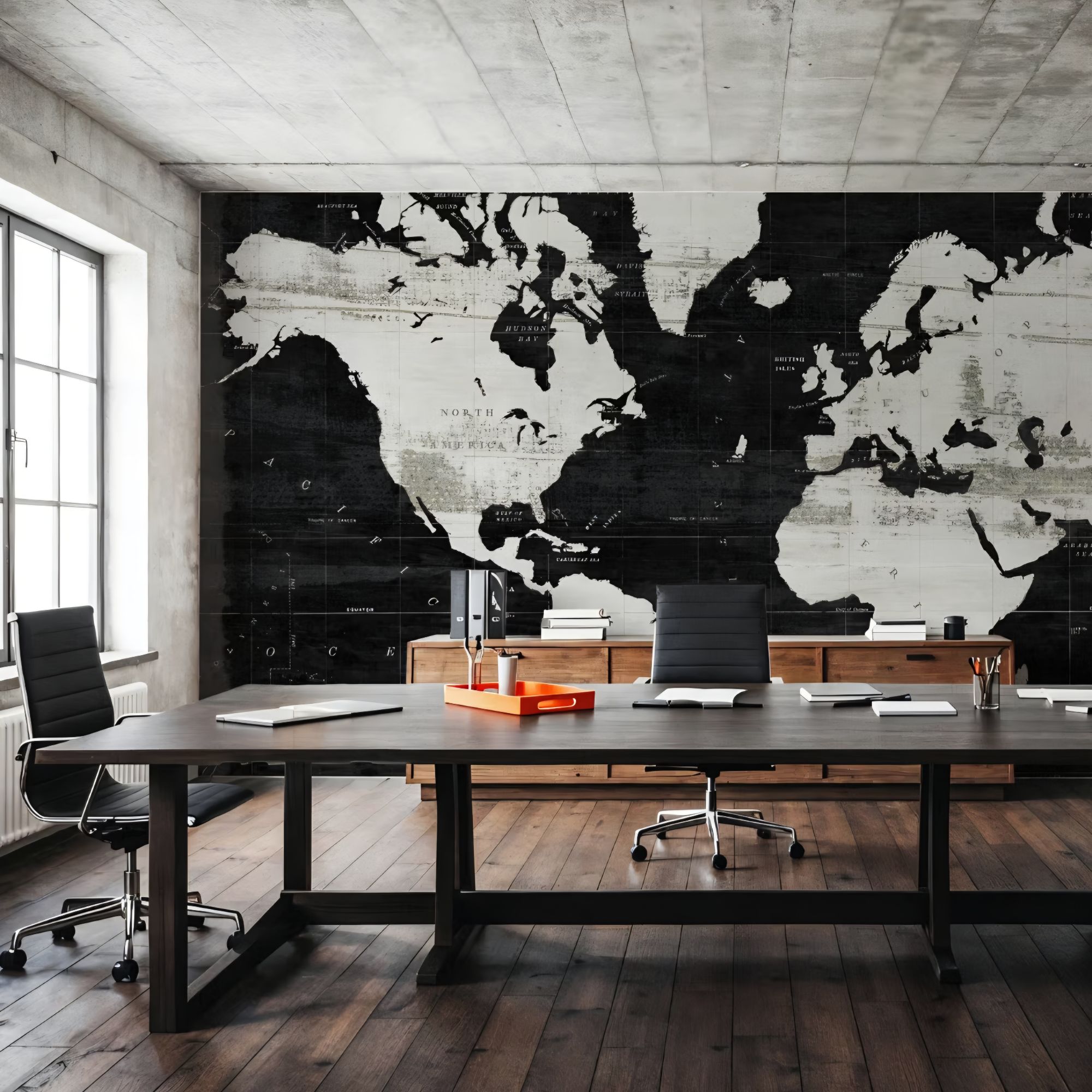 Peel and stick removable map wallpaper via 360 MAGAZINE.