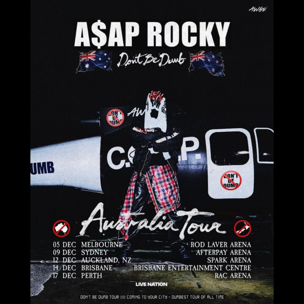 A$AP ROCKY ANNOUNCES AUSTRALIA AND NEW ZEALAND LEG OF 2026 DON’T BE DUMB WORLD TOUR via 360 MAGAZINE.